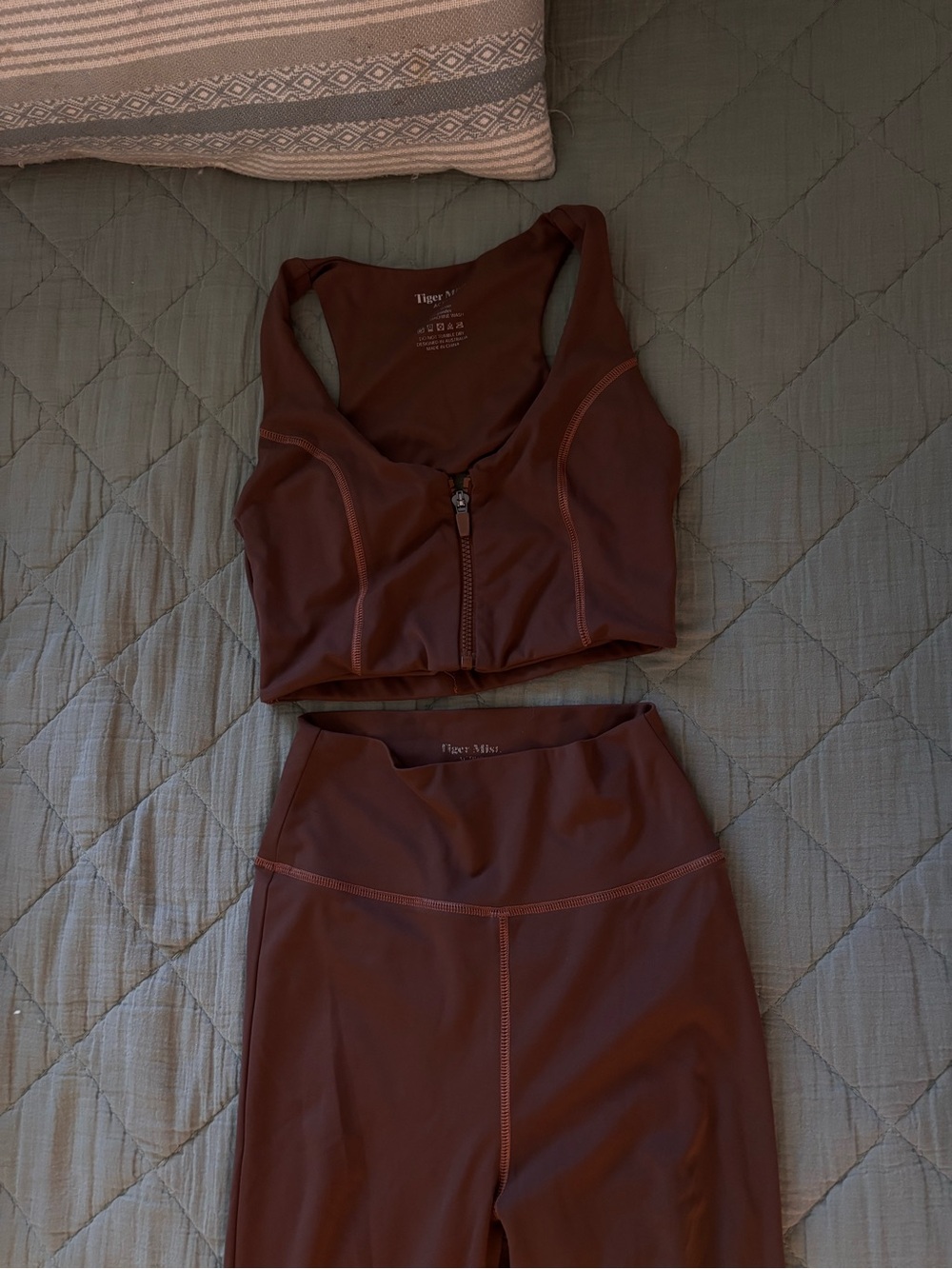 Tiger Mist Brown Zip-Front Crop Top & High-Waist Legging Set